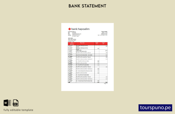 listo para imprimir plantilla de Excel de extracto bancario de Israel Bank Hapoa